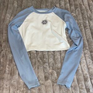 SHEIN Blue and White Sun Embroidered Crop Top